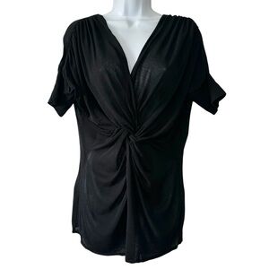 ICEBERG Women’s Black Knit Elegant Twist Front V-Neck Short Sleeve Top- Large